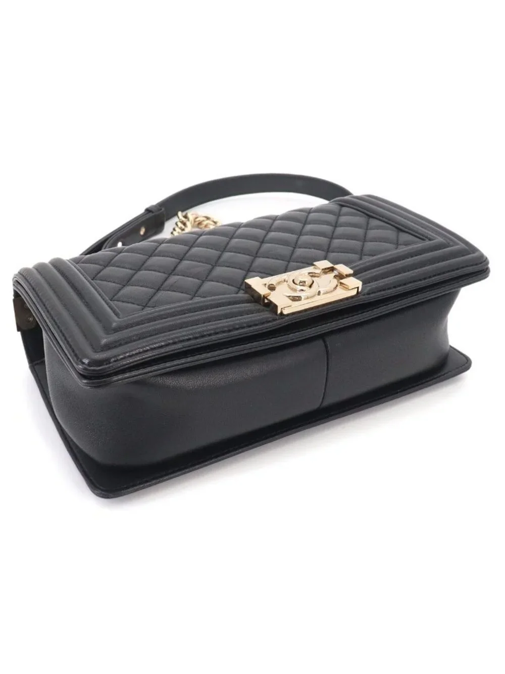 Chanel Boy Chain Shoulder Bag Lambskin Black Gold